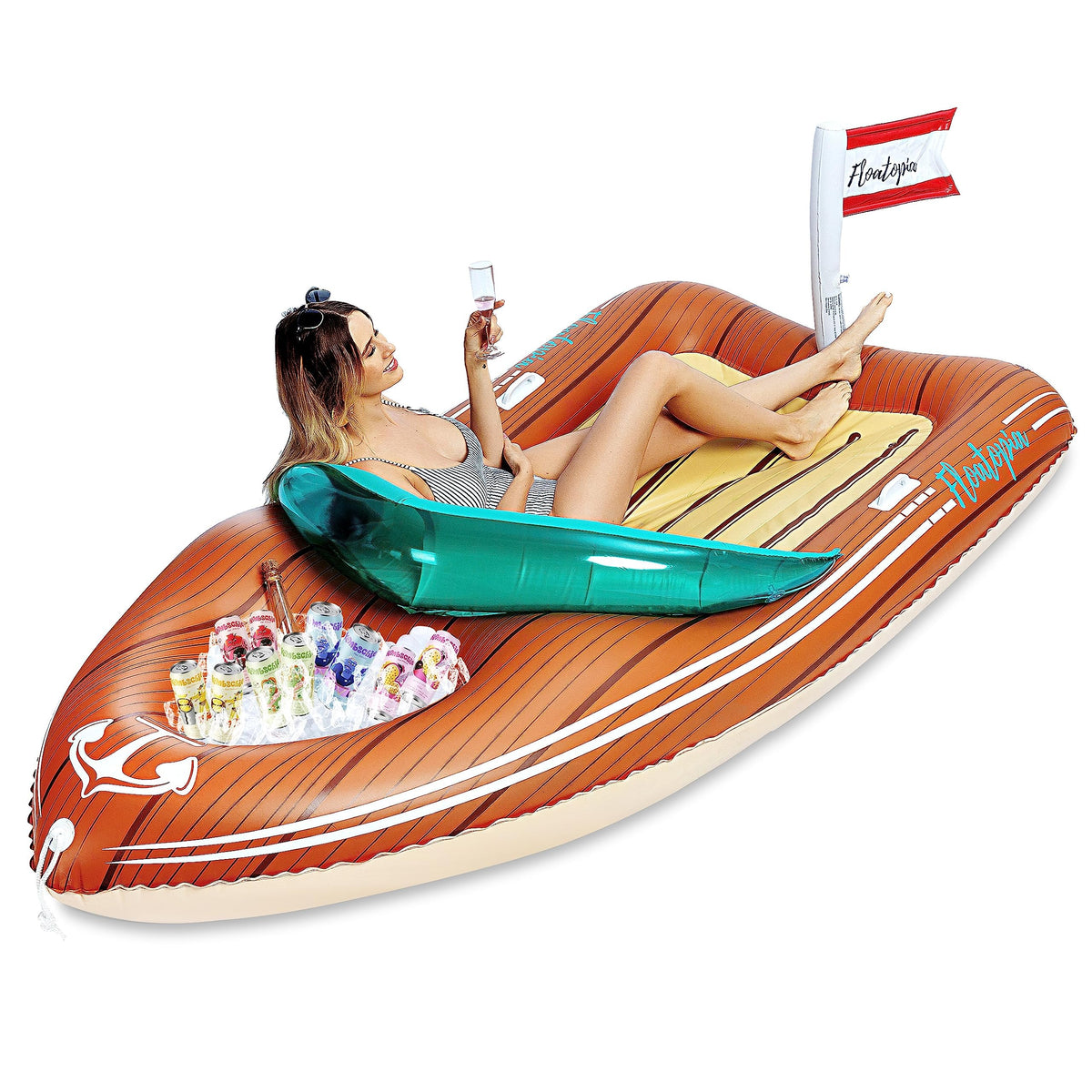 JOYIN giant boat pool float with cooler, ideal for two relaxing in water
