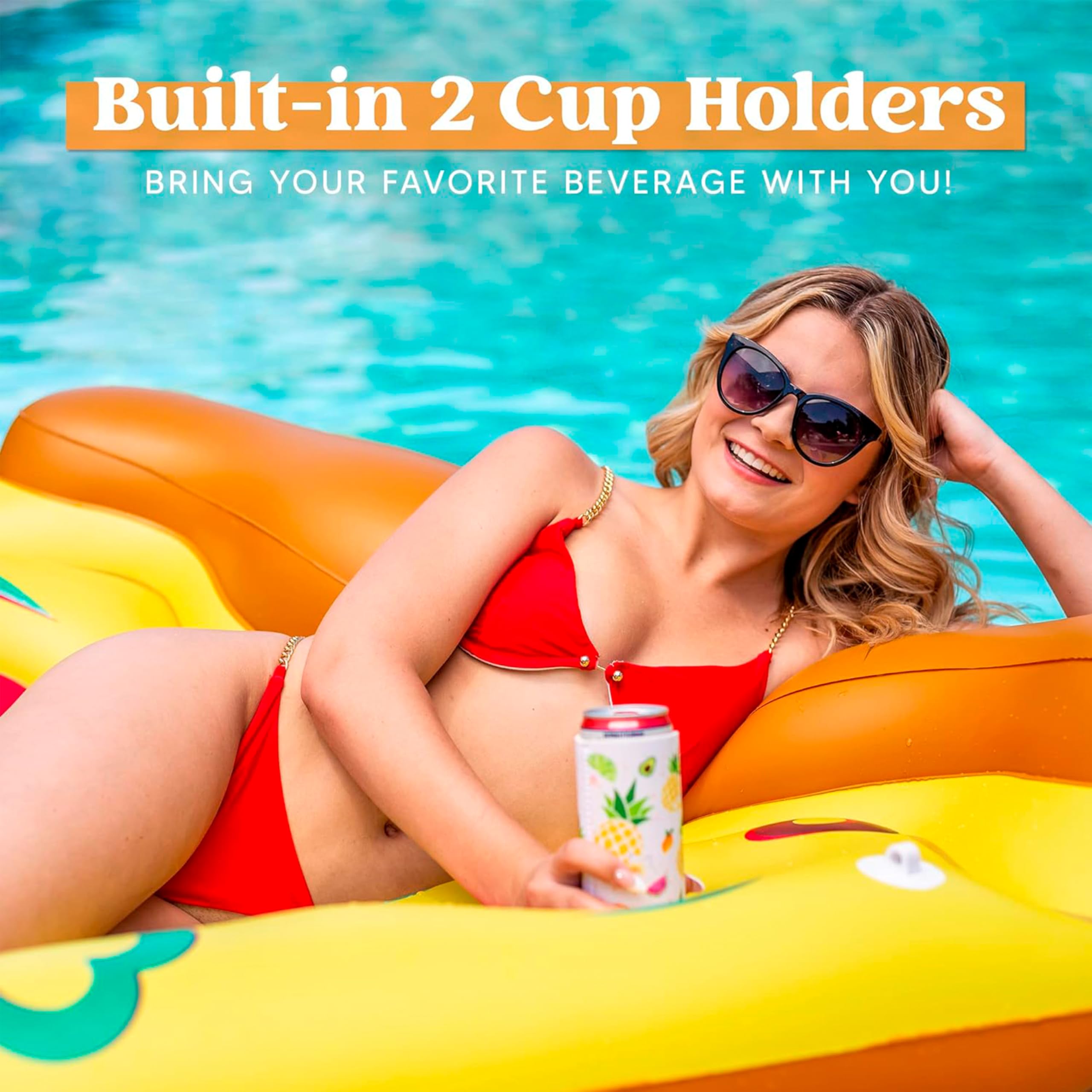 JOYIN pizza slice pool float close-up highlighting cup holder.