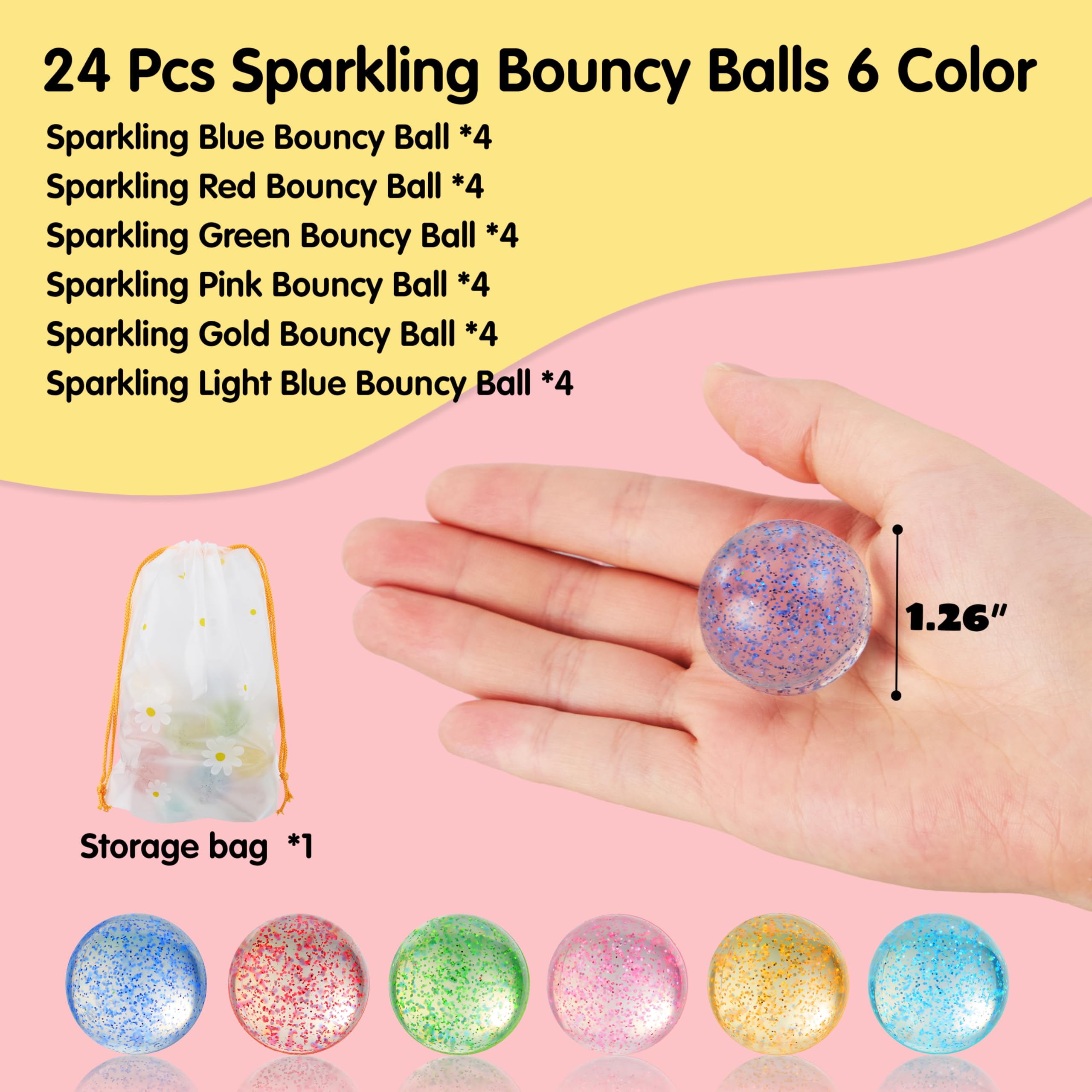 JOYIN glitter bouncy balls in six colors for classroom and party use