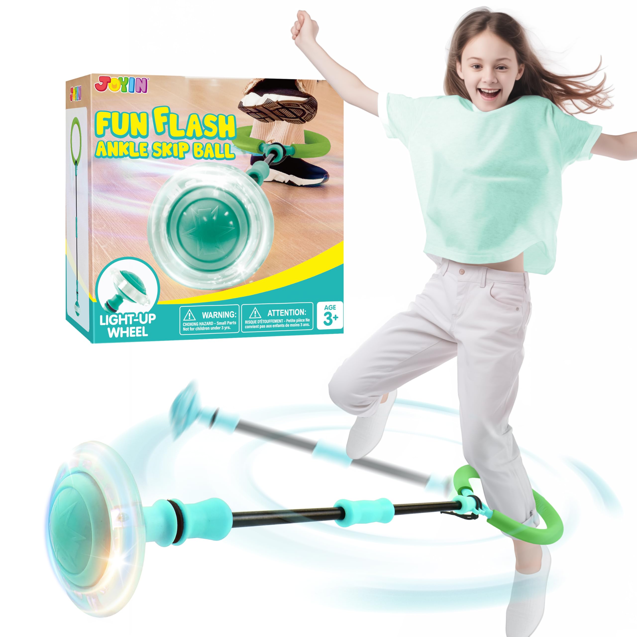 JOYIN Green Ankle Skip Ball with flashing lights for vibrant indoor and outdoor play
