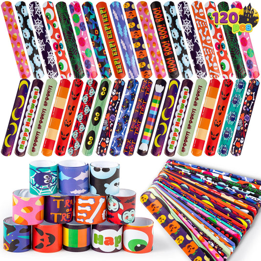 JOYIN Halloween slap bracelet design A, bright patterns ideal for classroom rewards and party favors.