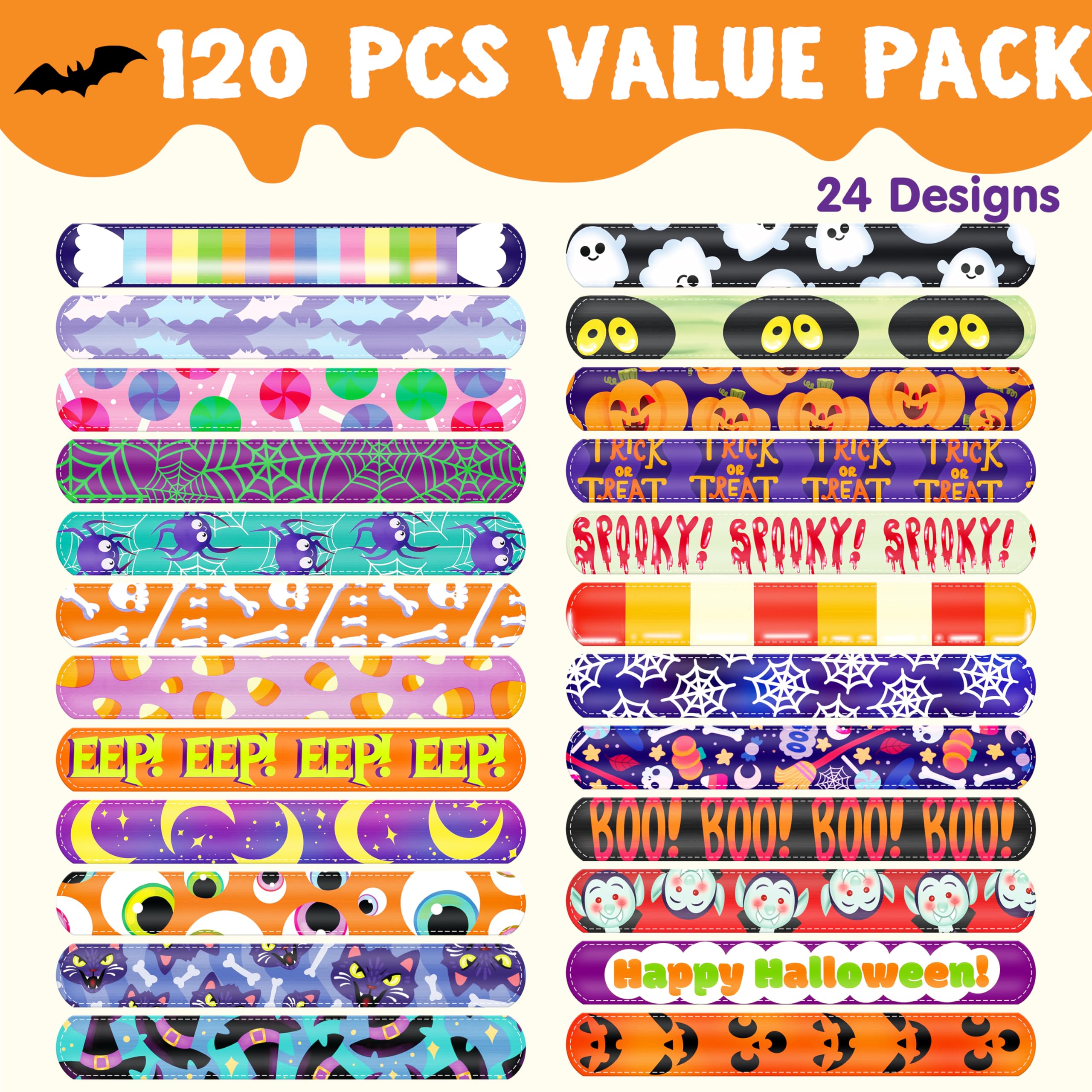 JOYIN Halloween slap bracelet design B, colorful motifs perfect for trick-or-treat bags.