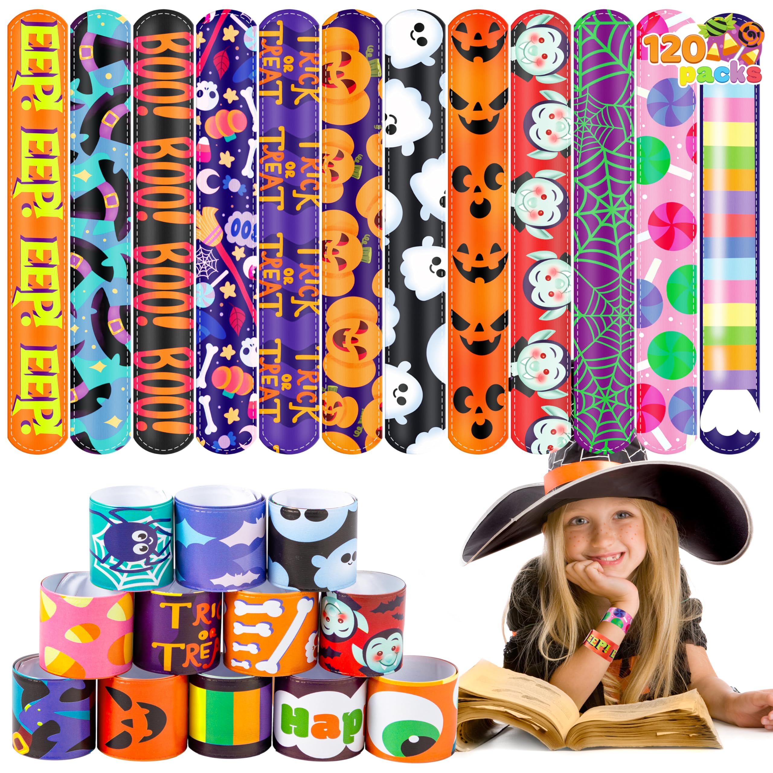 JOYIN Halloween slap bracelet design H, vibrant designs for party favors.