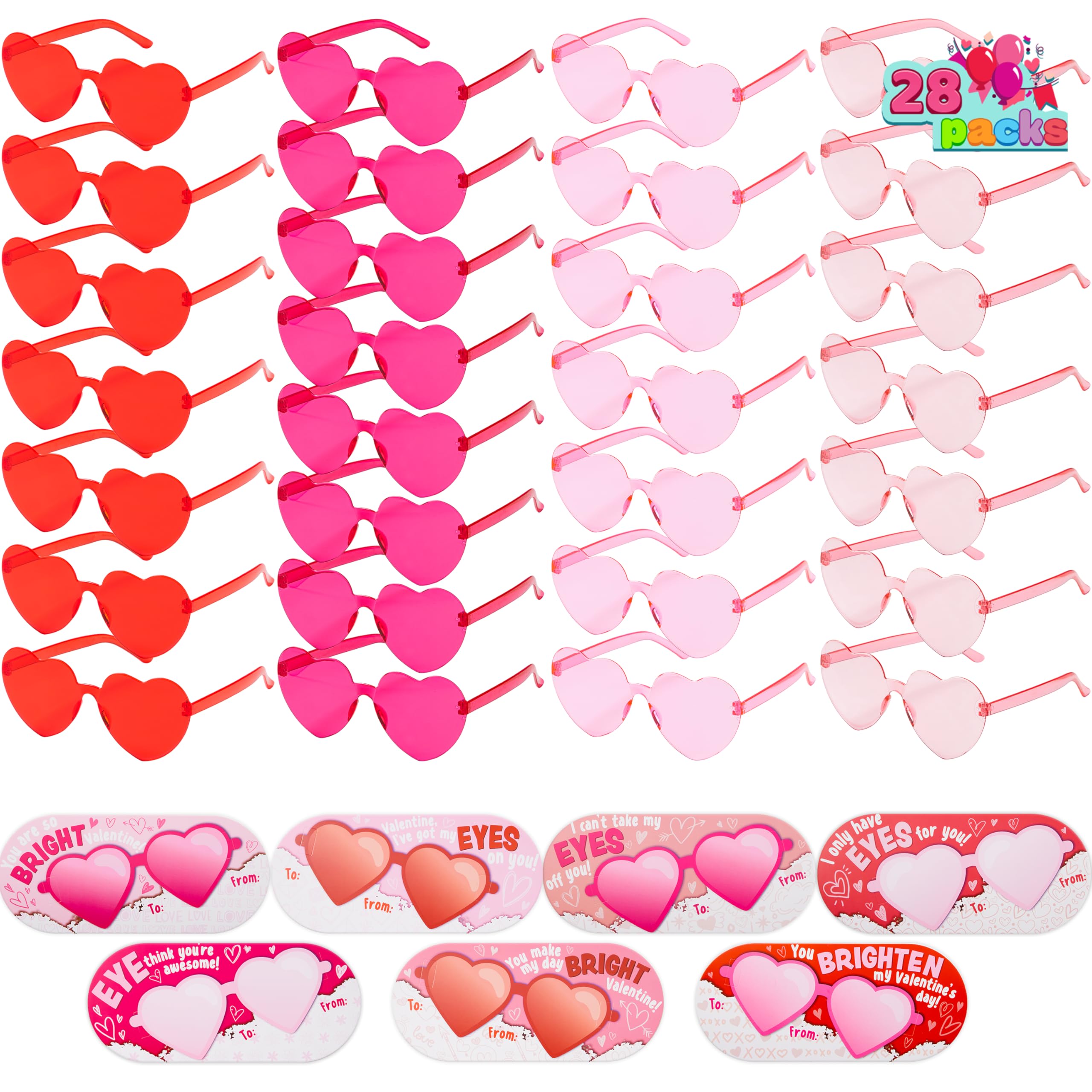 JOYIN heart shaped sunglasses in bright colors for classroom Valentine exchanges
