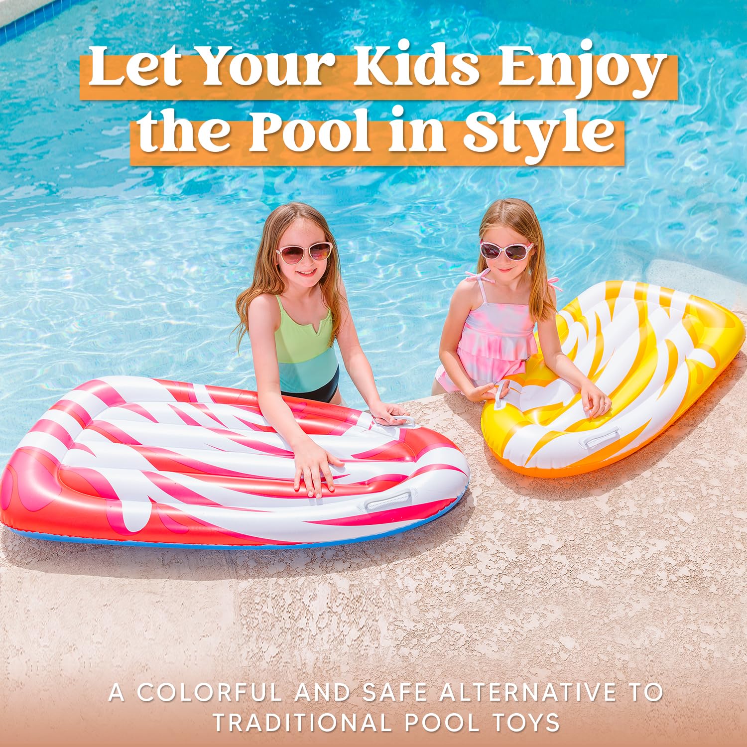 JOYIN red inflatable body board with two grip handles for stable water play.