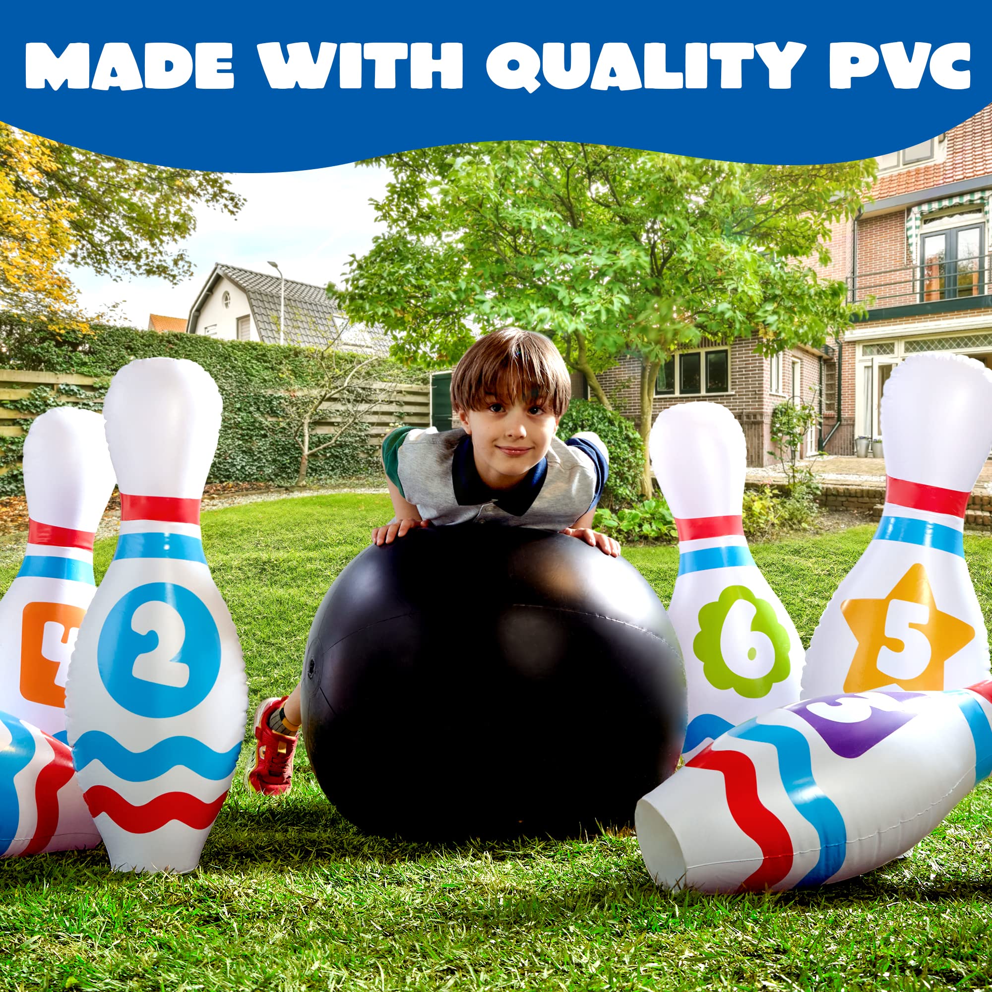 JOYIN inflatable bowling set with hand pump for quick setup.