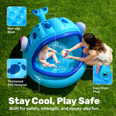 JOYIN inflatable kiddie pool with whale design and sun shade for comfort.