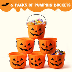 JOYIN jack-o-lantern candy buckets for trick-or-treating with sturdy handles.