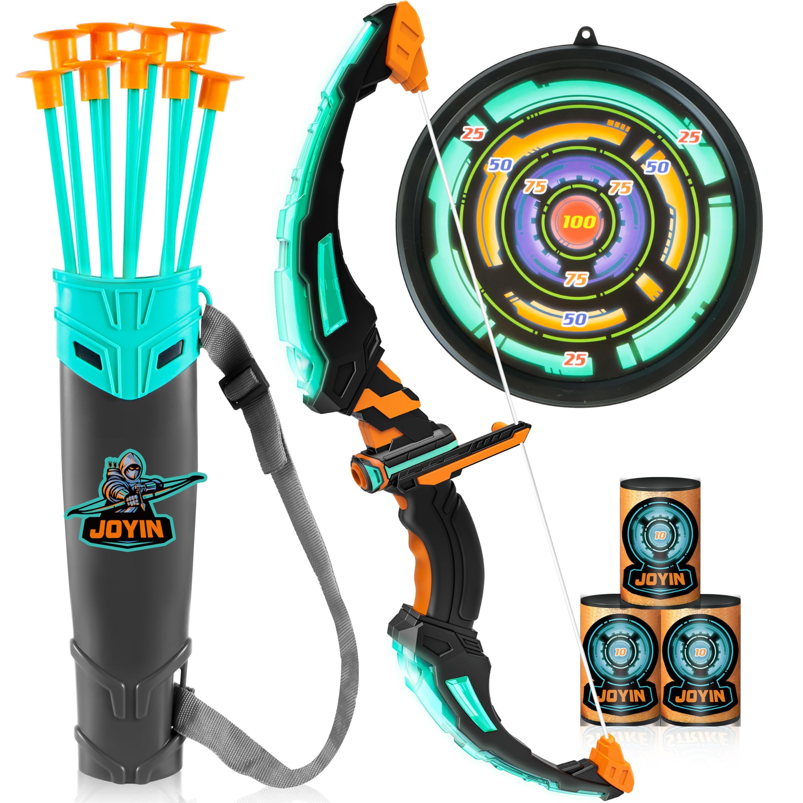 JOYIN kids bow and arrow set LED bow close-up showing vibrant glow for engaging play.