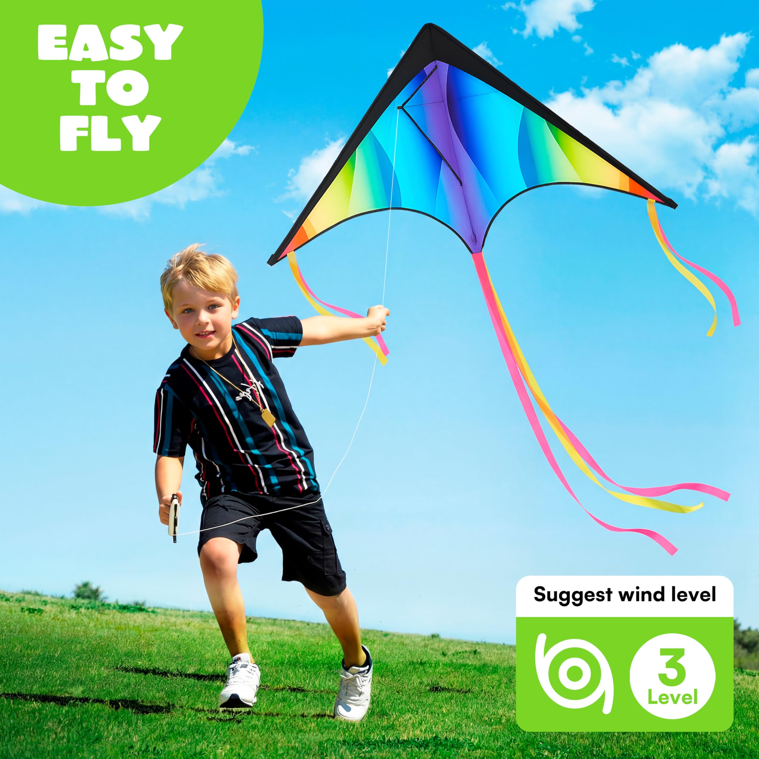 JOYIN gradient rainbow delta kite in flight to enhance sky visibility