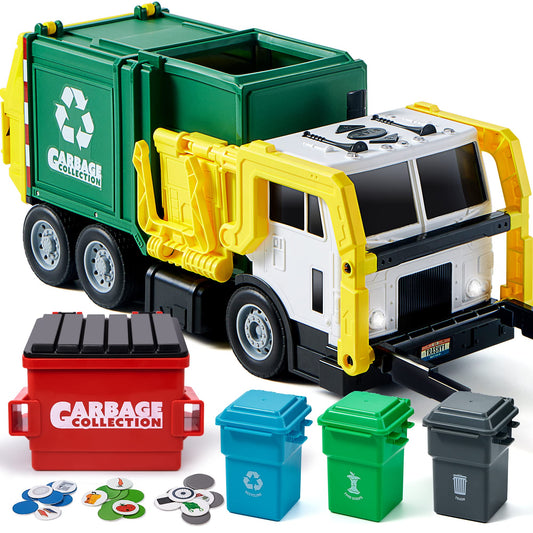 JOYIN large friction-powered garbage truck with front dumper boosts imaginative play and fine motor skills.