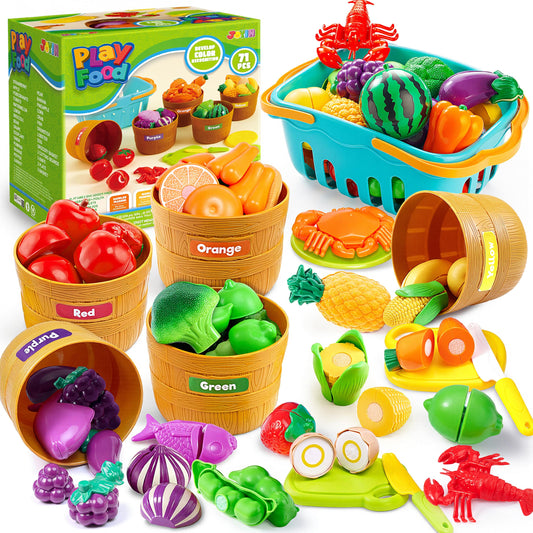 JOYIN learning toy play food set with fruits vegetables and meats for imaginative cooking play