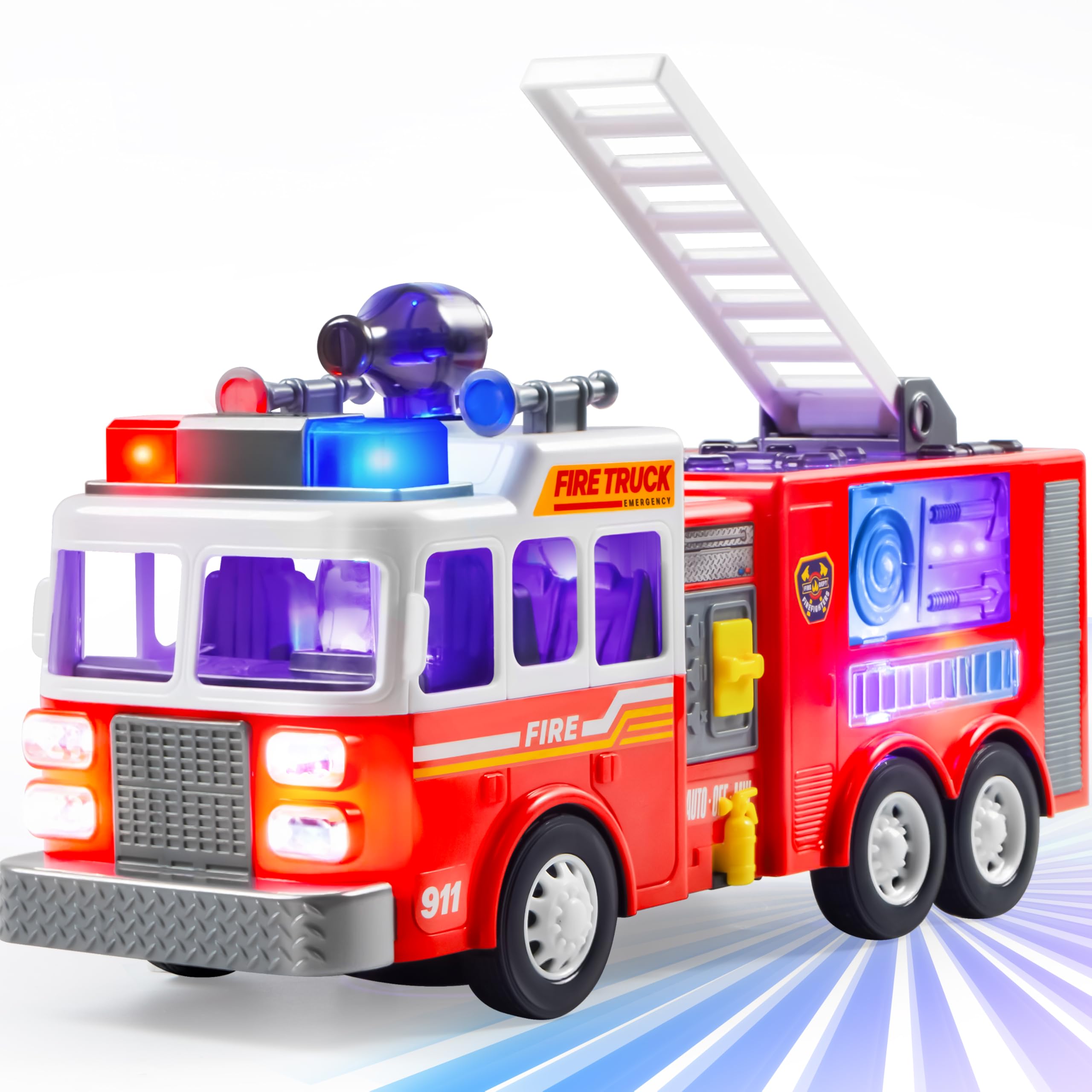 JOYIN LED Fire Truck projections illuminate toddler playtime with vibrant colors.