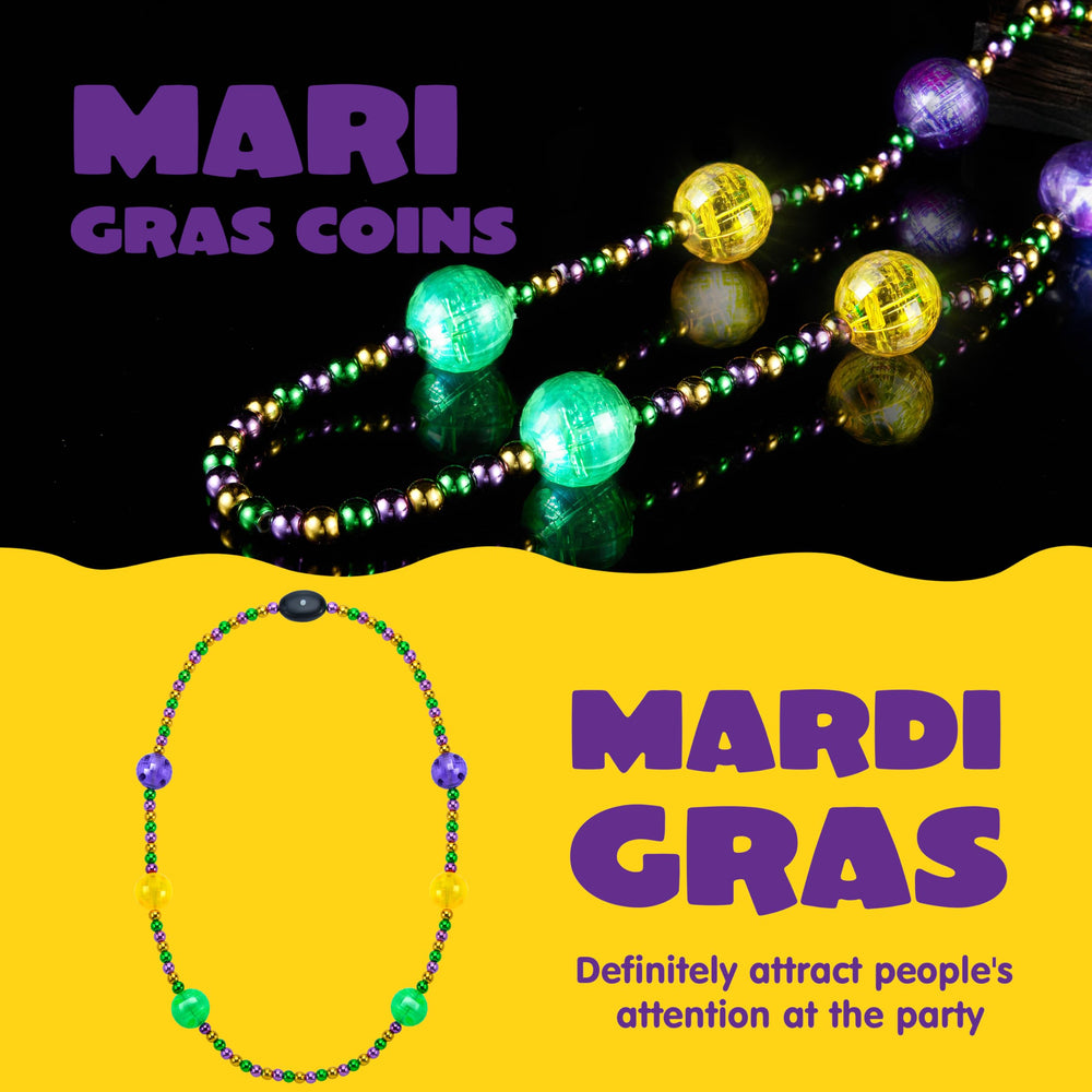 JOYIN LED Mardi Gras necklace 41in displays gold-green-purple colors for bold party style