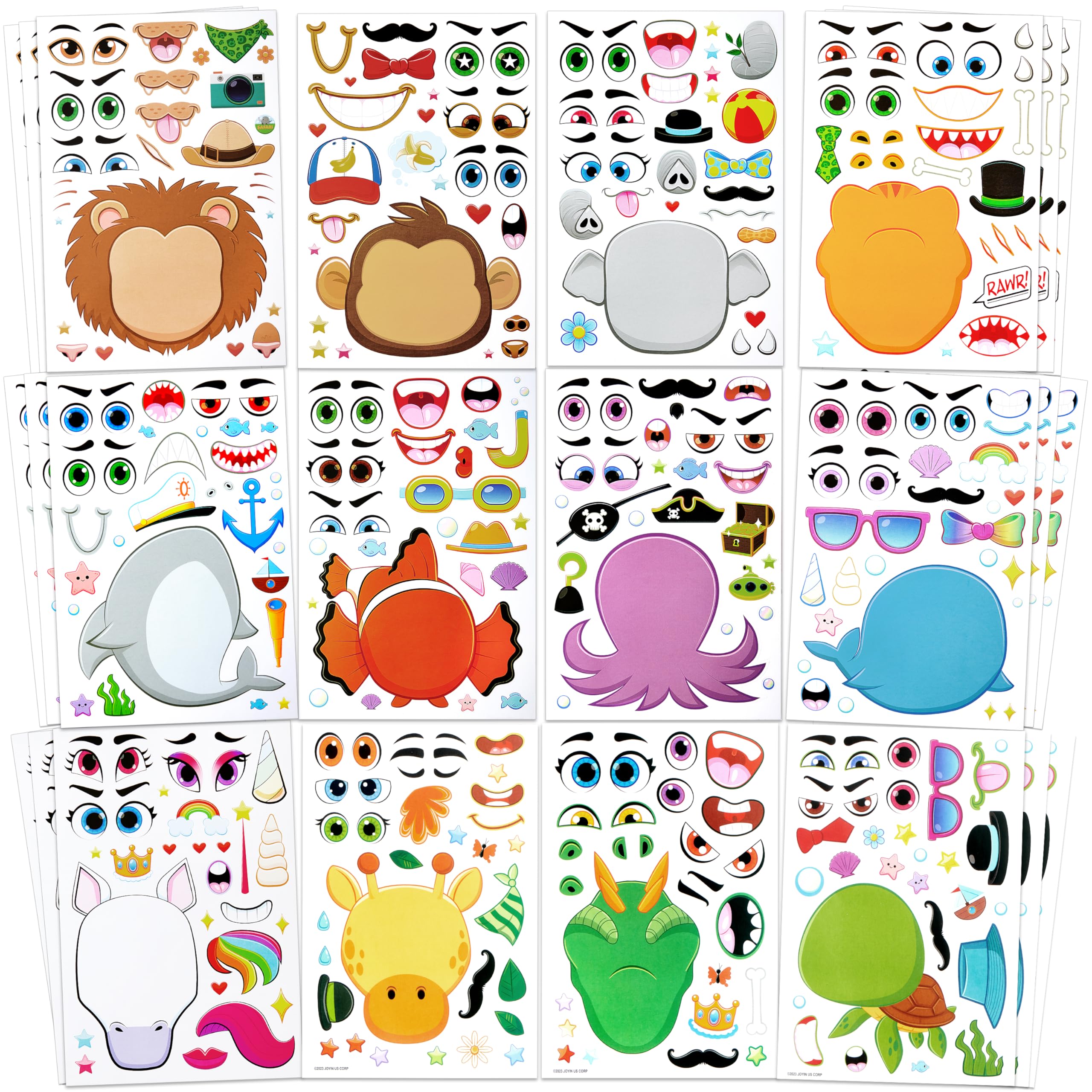 JOYIN lion face stickers for kids' crafts and party decor.