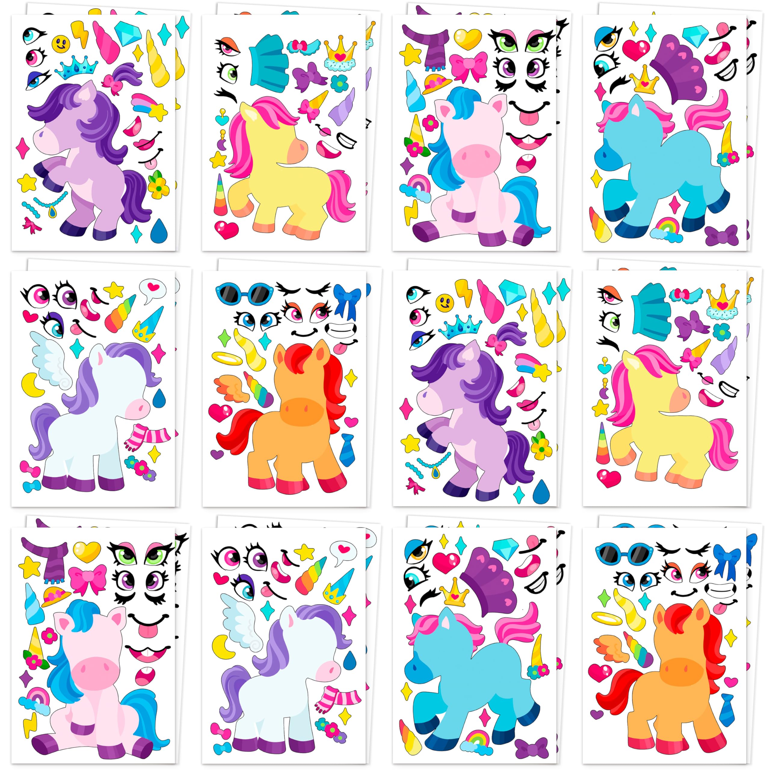 JOYIN Make-a-Face Stickers on 24 sheets with mix-and-match eyes, mouths, brows for cute party faces.