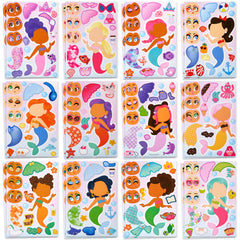 JOYIN Make a Face mermaid sticker sheets offer playful designs for creative party favors