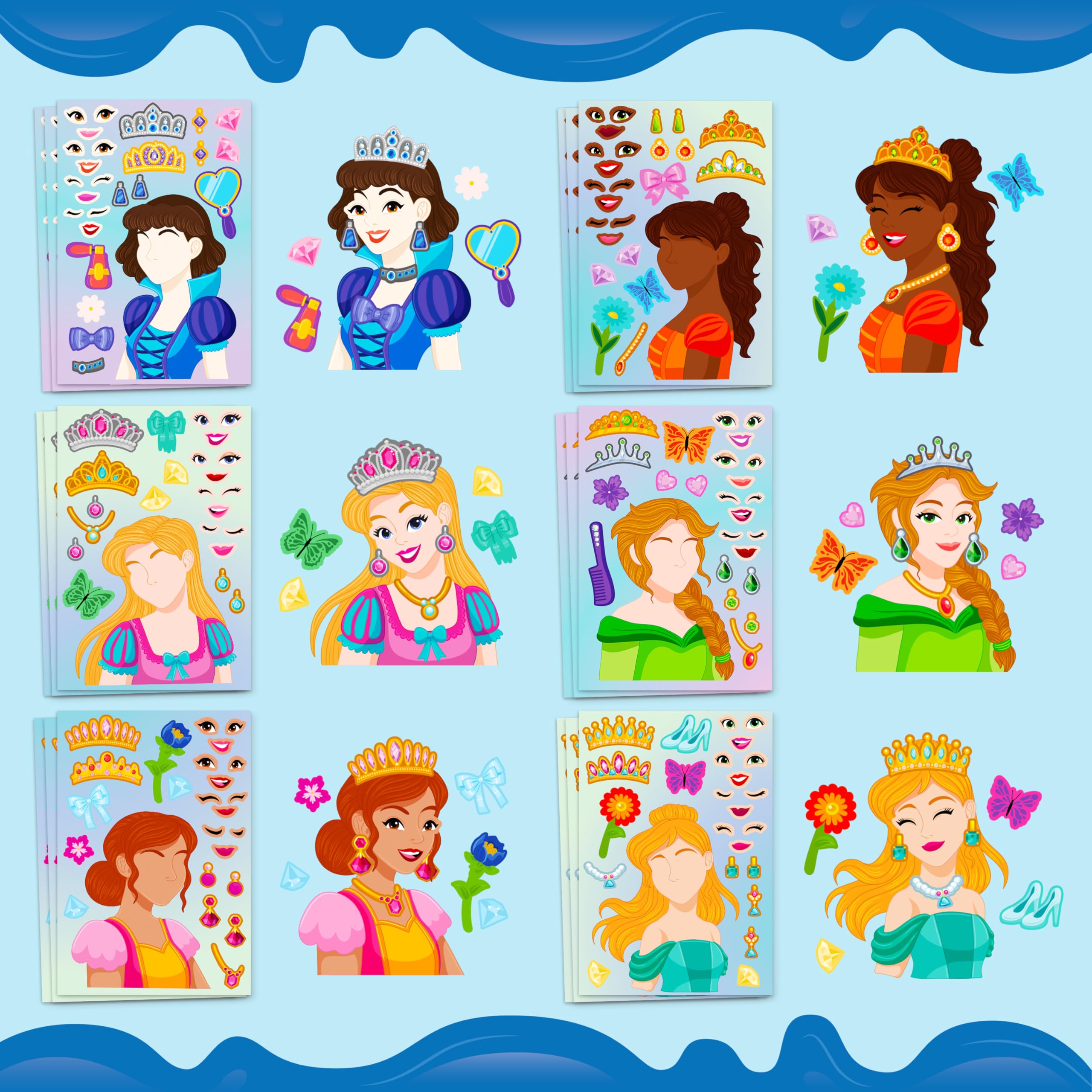 JOYIN Make-a-Face princess party setup stickers inspire themed decorating.