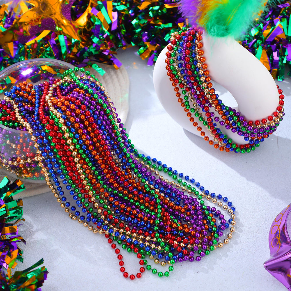 JOYIN Mardi Gras beads neatly arranged for photo-ready decor