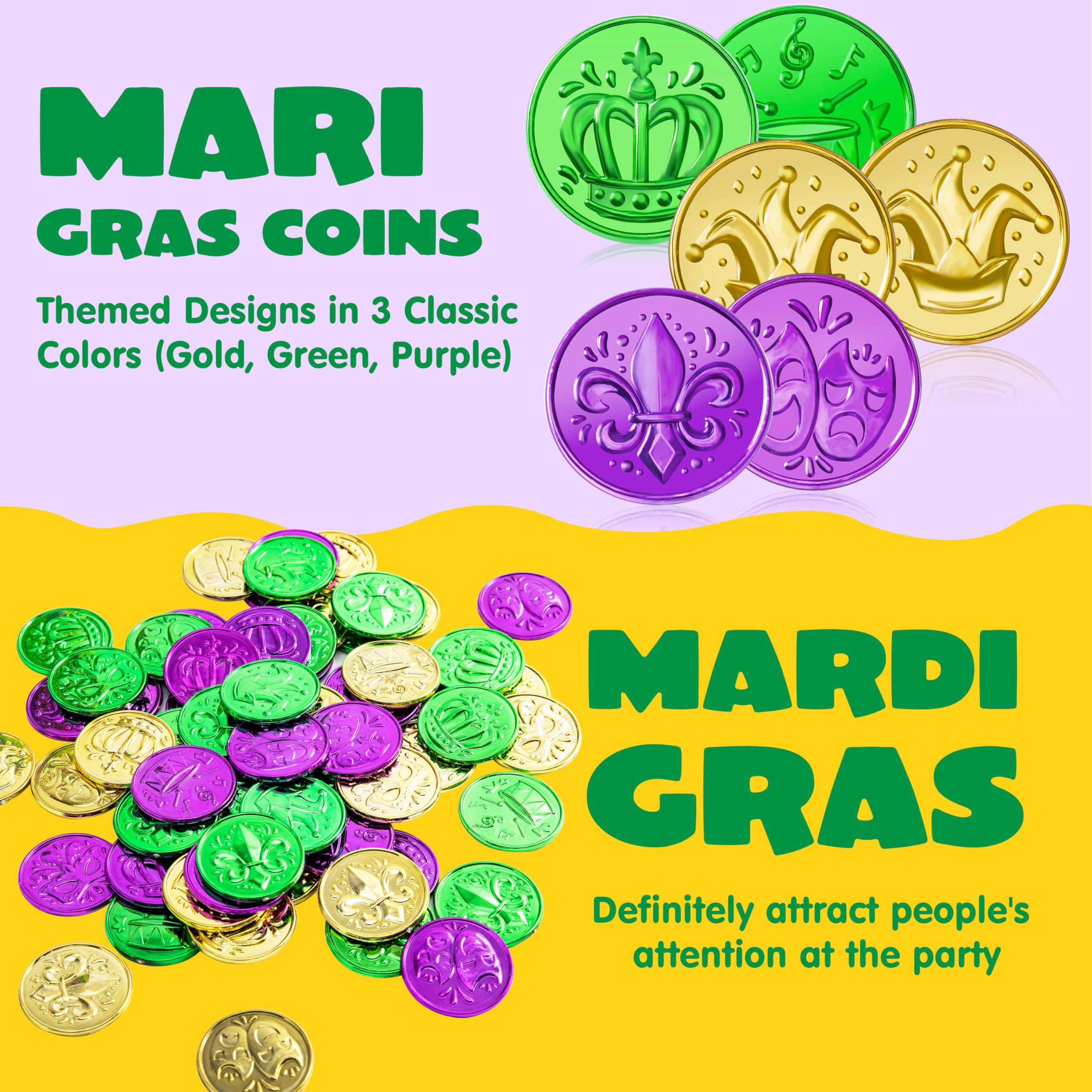 JOYIN Mardi Gras coins purple close-up highlights elegant party accents.