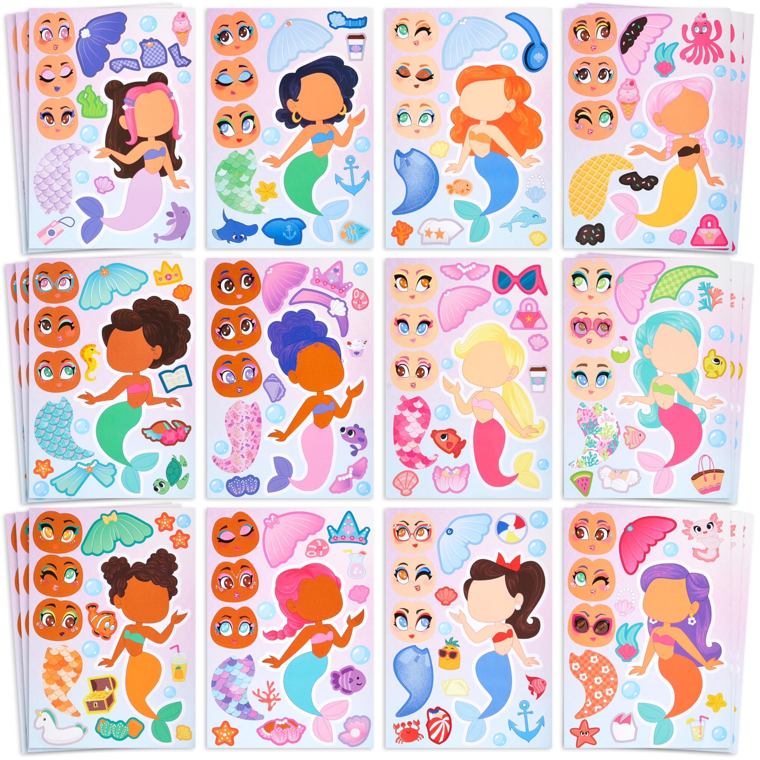 joyin mermaid sticker sheets collection for kids' crafts and party favors.