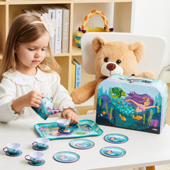 JOYIN Mermaid Tea Party storage-friendly set for easy transport.