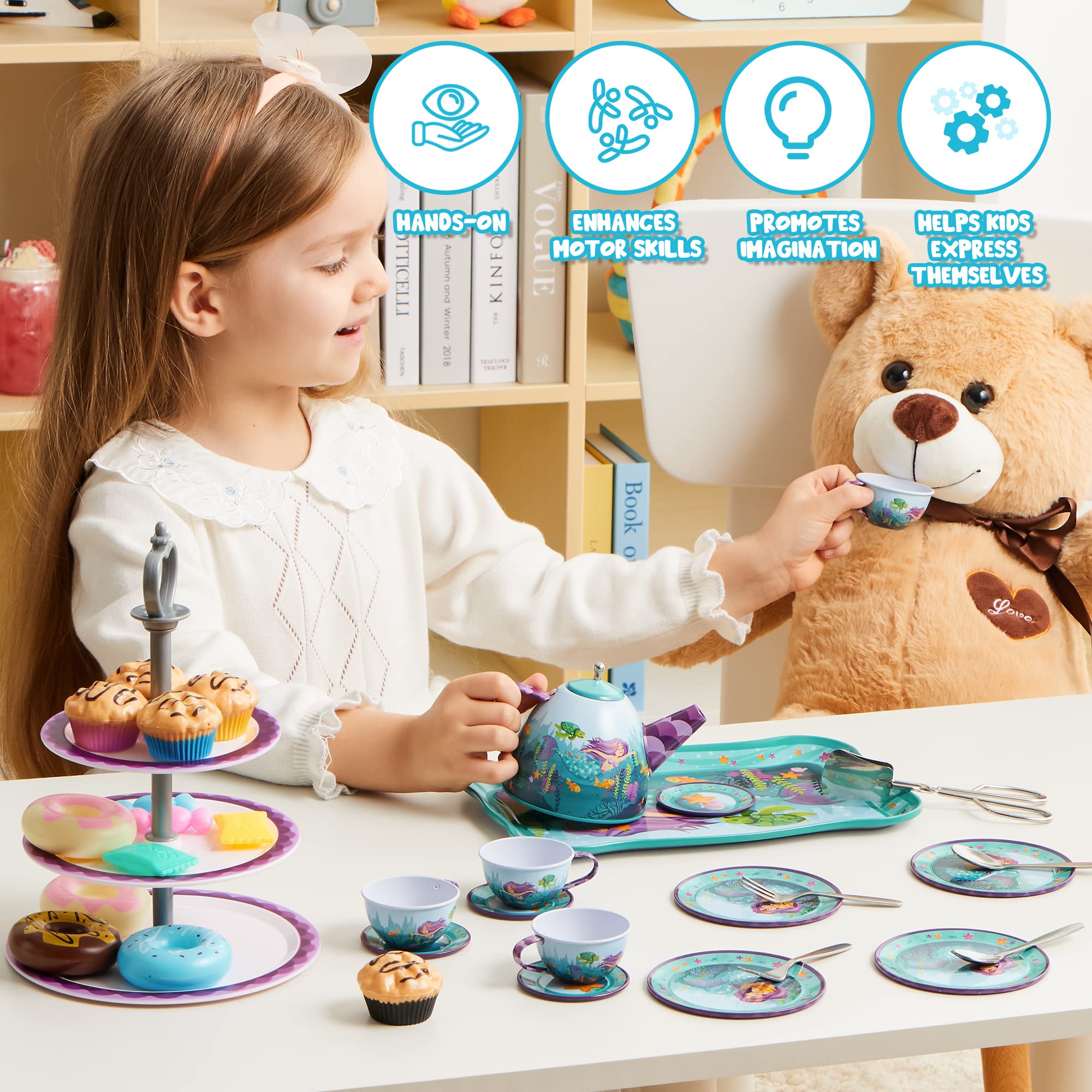 JOYIN Mermaid Tea Set three-tier cake stand adds playful tiered treats