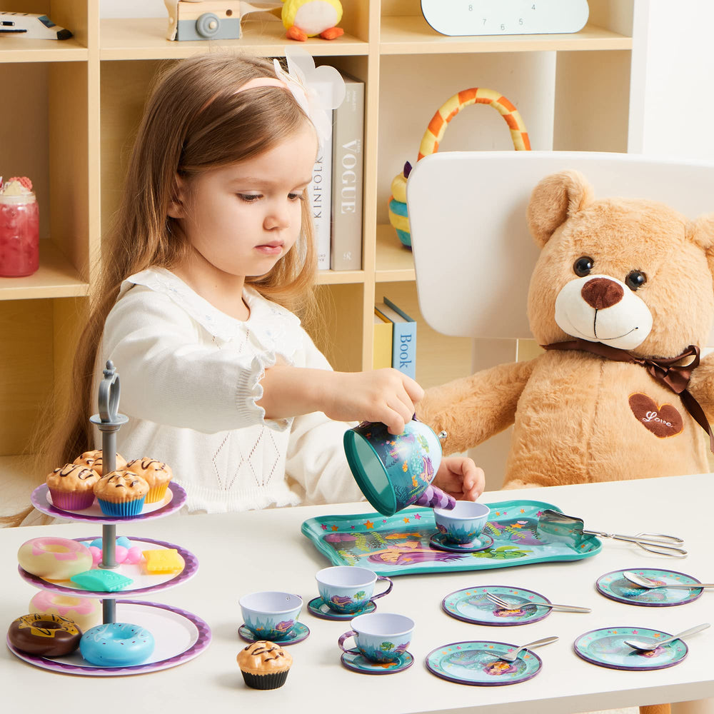JOYIN Mermaid Tea Set carrying case keeps pieces organized and portable
