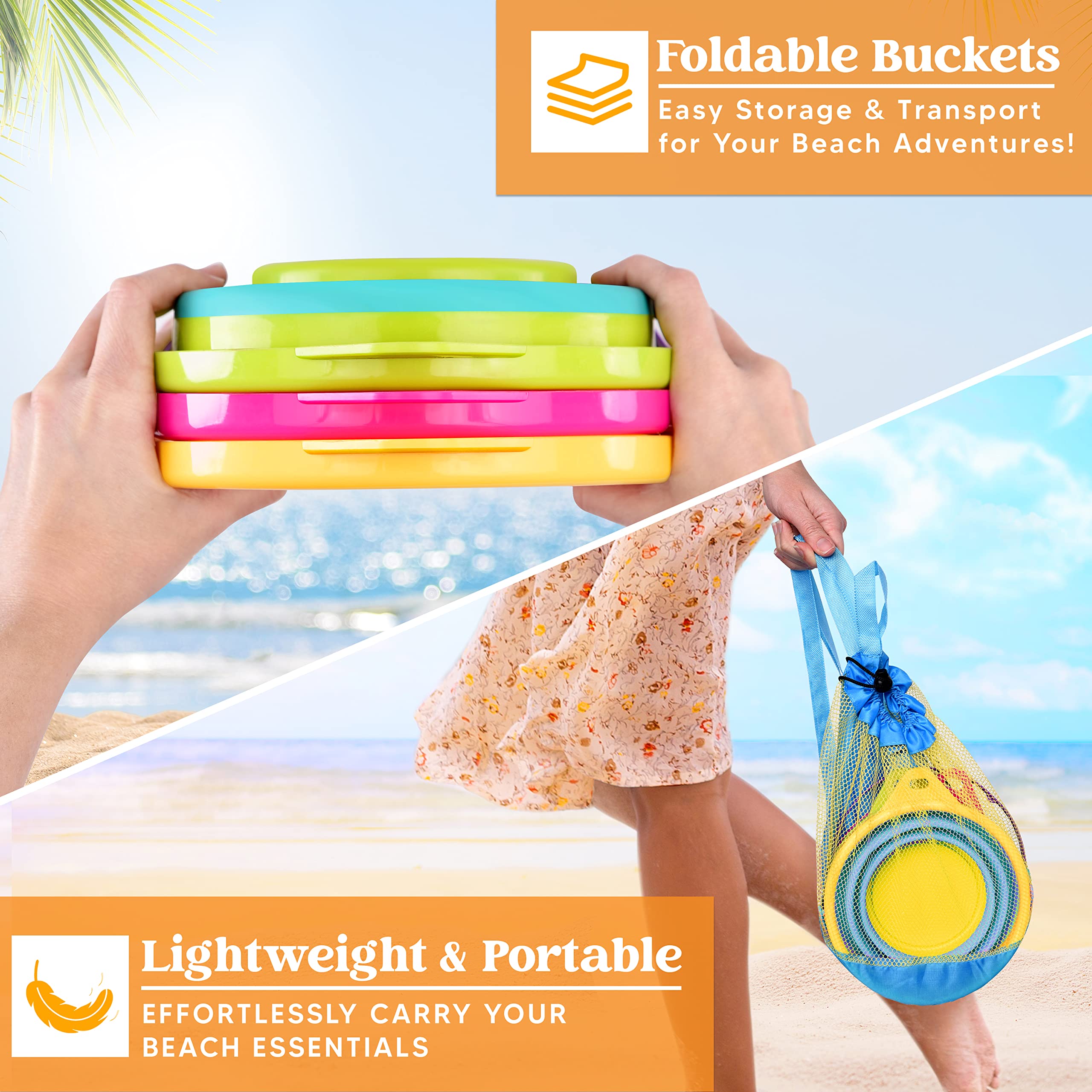 JOYIN mesh bag for compact transport of pails and shovels.