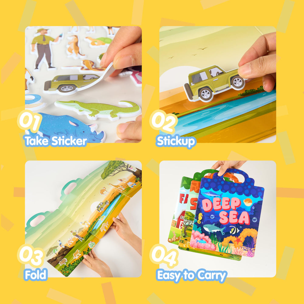 JOYIN peel-and-stick action enables quick, tidy play anywhere