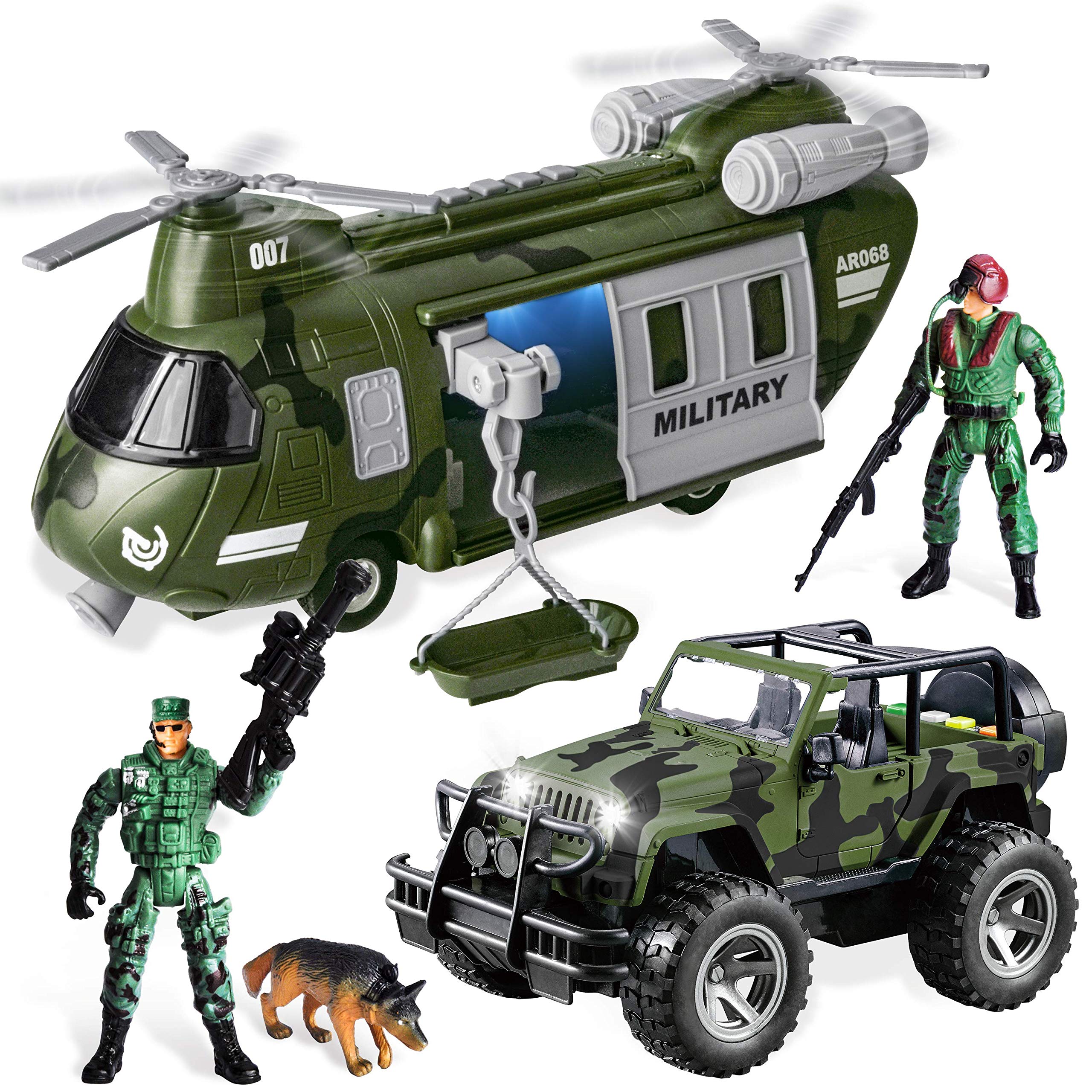 JOYIN transport helicopter with lights and siren for immersive pretend play