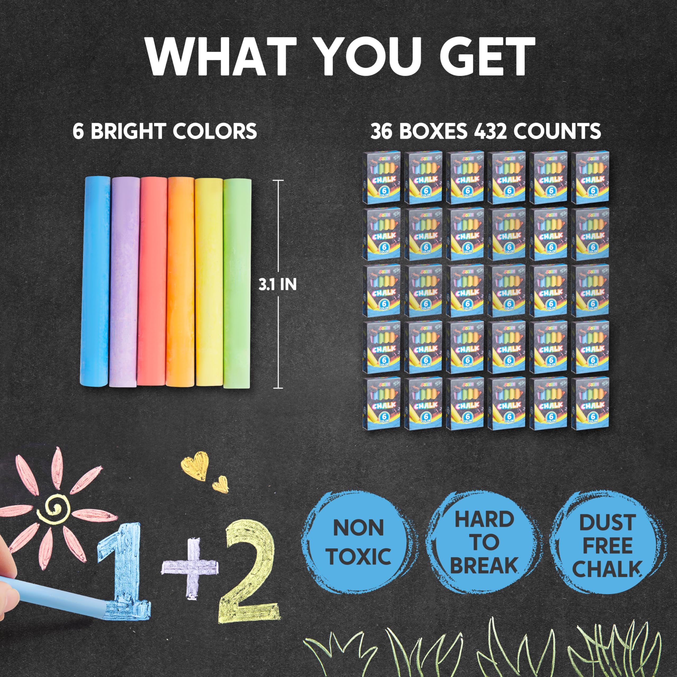 Joyin mini chalk colors close-up showing six bright hues for creative writing