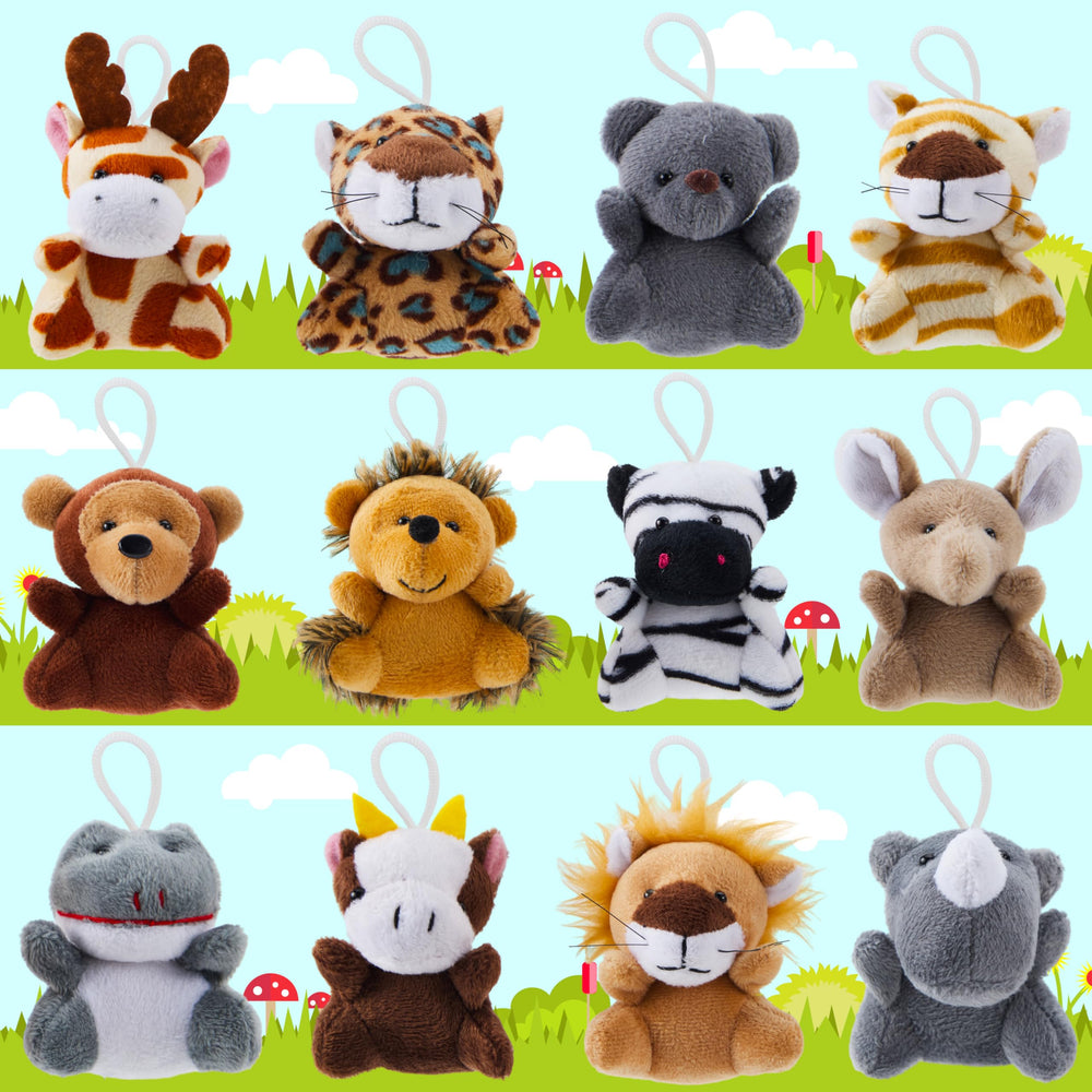 JOYIN mini safari plush set, 12 designs, perfect goody bag addition.