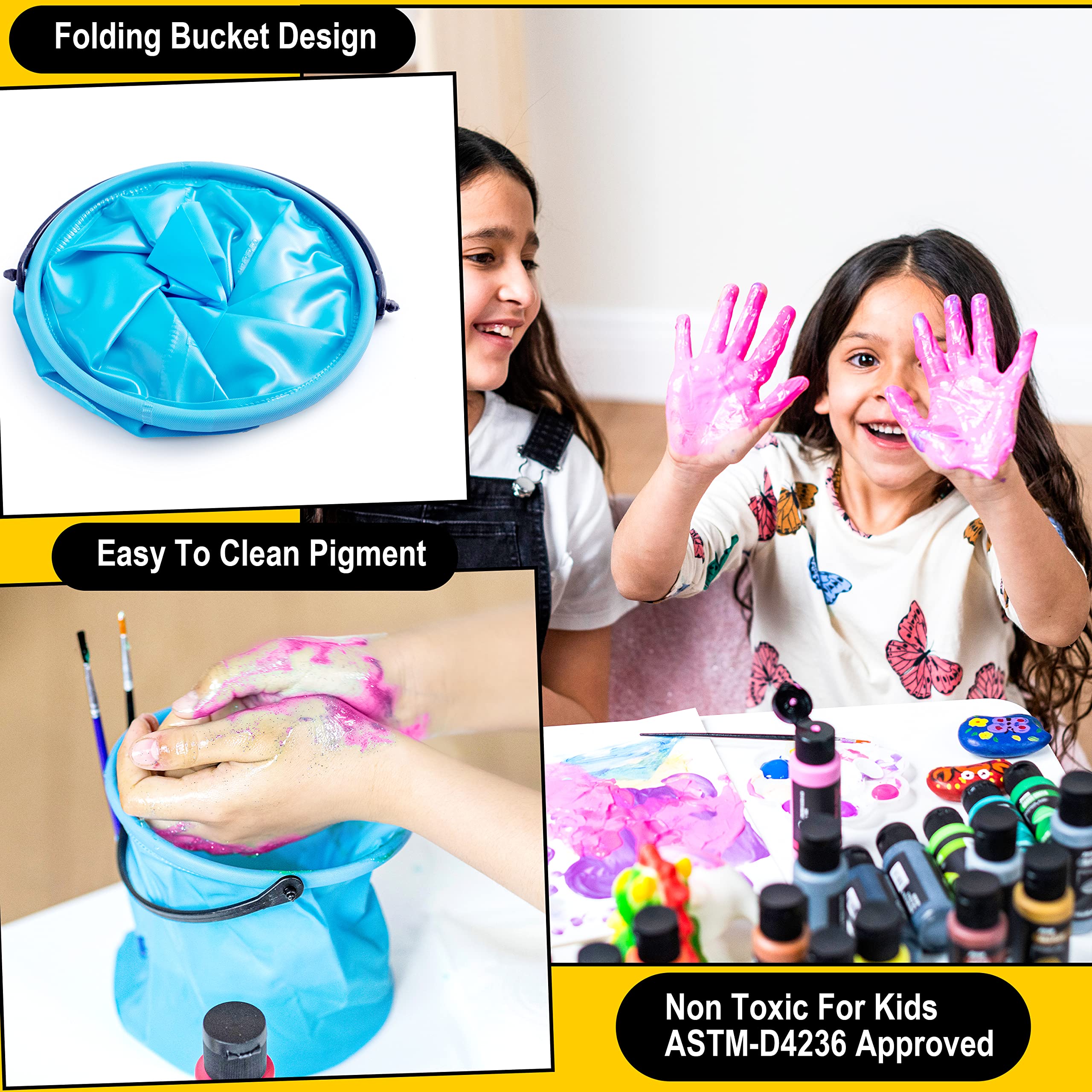JOYIN paints showcase neon, pastel, metallic, and glitter textures for creative effects.
