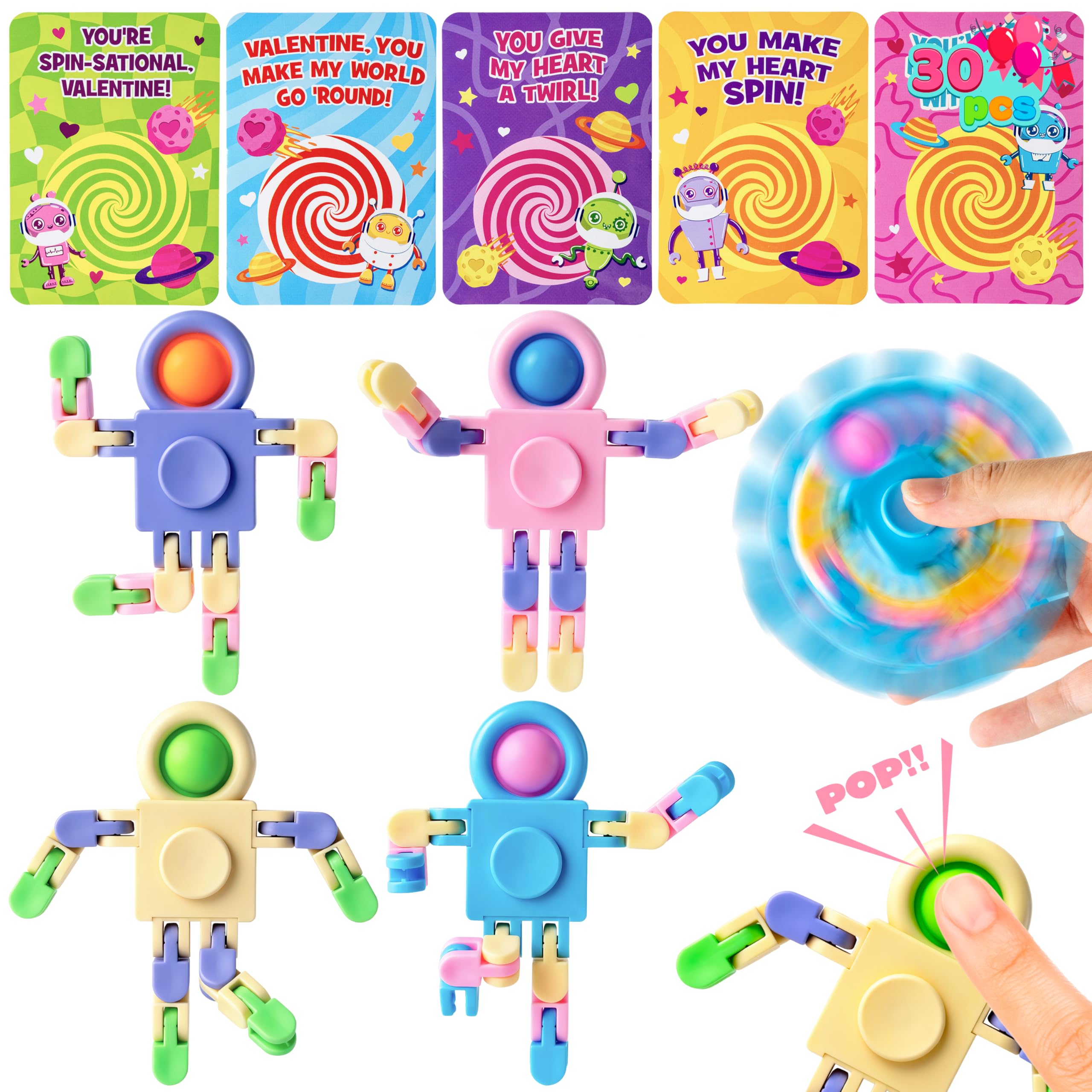 JOYIN pastel robot spinner with cards, colorful classroom prizes and gifts
