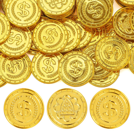 JOYIN plastic gold doubloons as stage prop for pirate-themed parties
