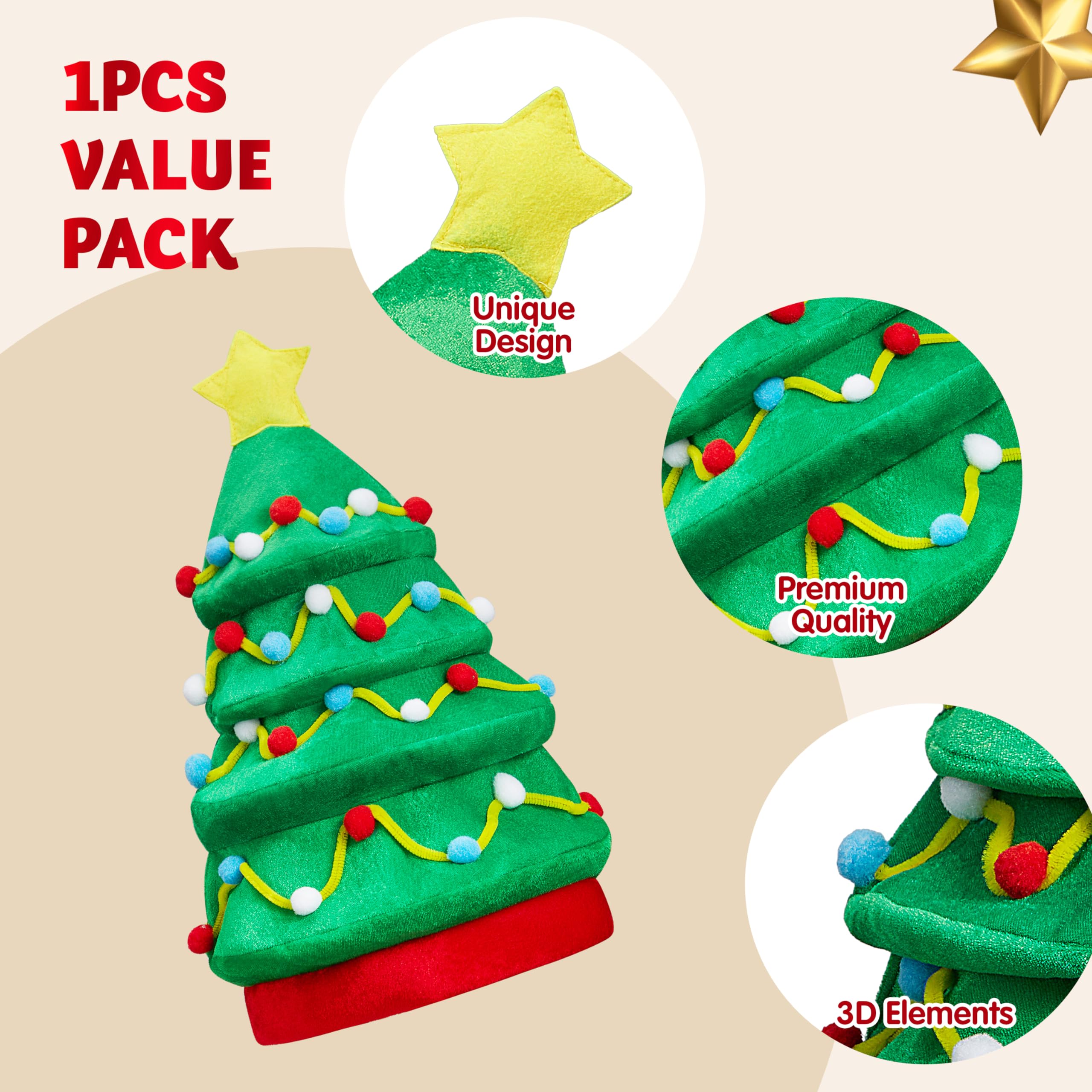 JOYIN Plush Christmas Tree Hat worn from the side for festive flair