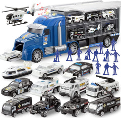 JOYIN police rescue truck set carrier with 12 vehicles for imaginative play