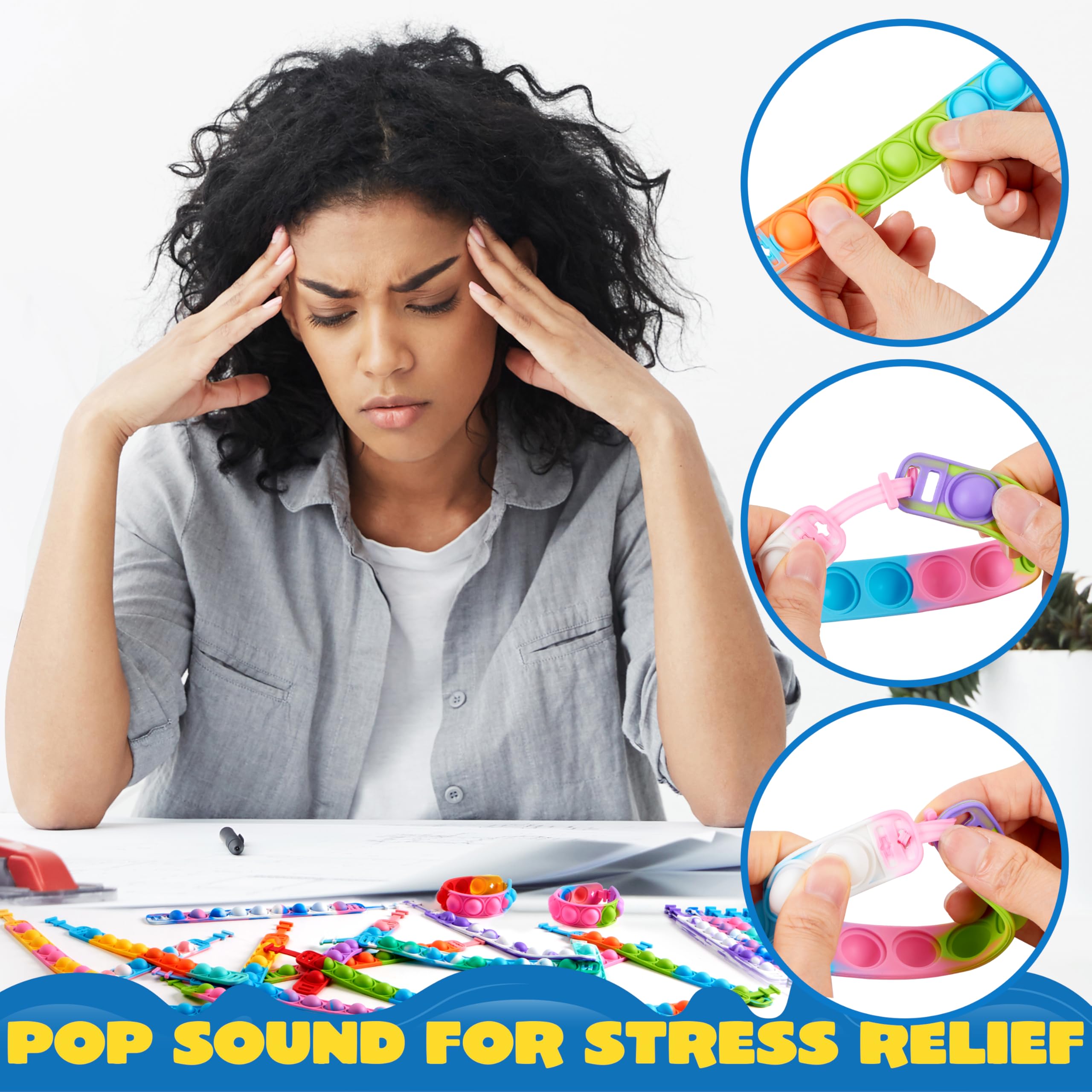 JOYIN Pop Fidget on wrist demonstrates portable stress-relief during breaks.