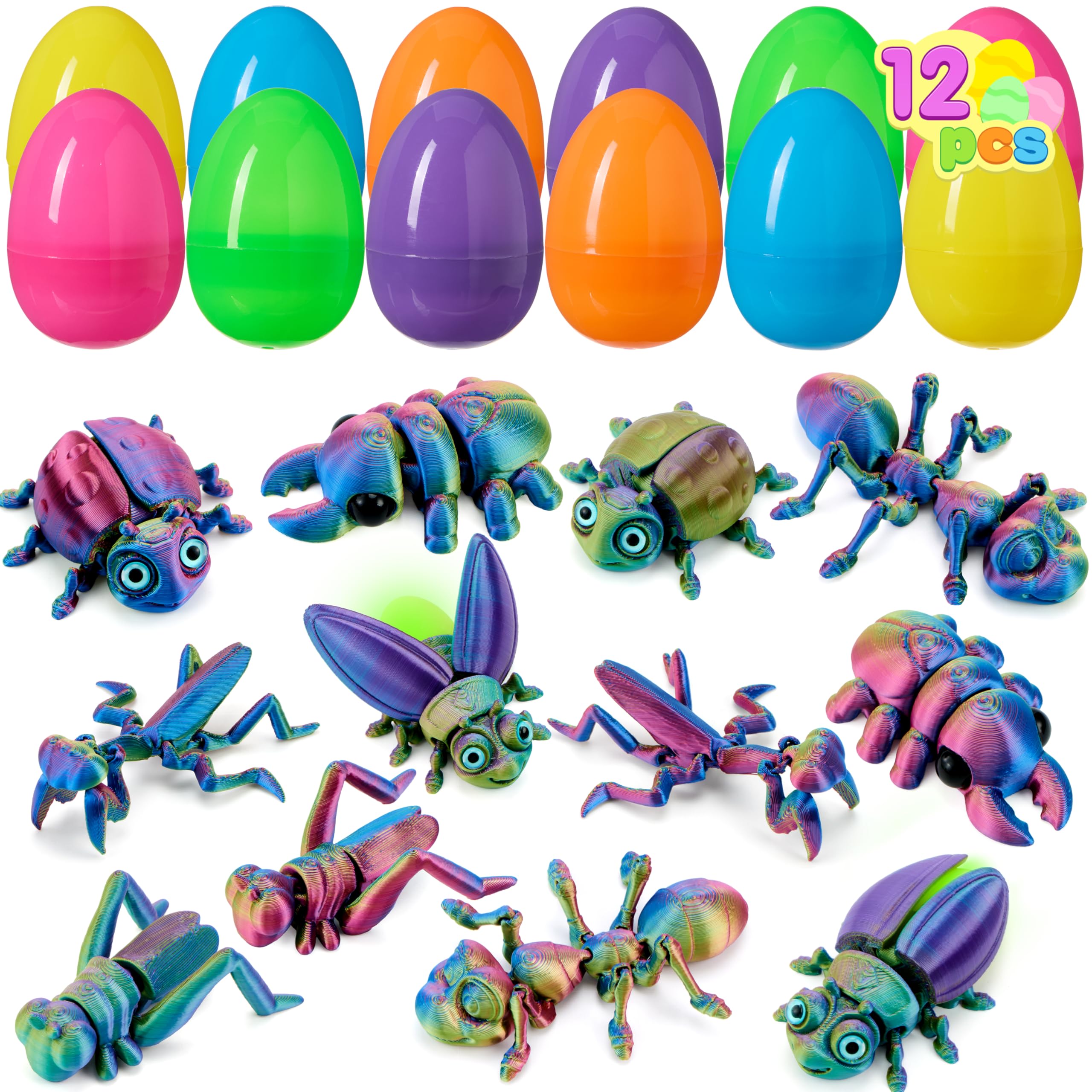 JOYIN prefilled Easter eggs with 3D insects show poseable bugs for party favors.