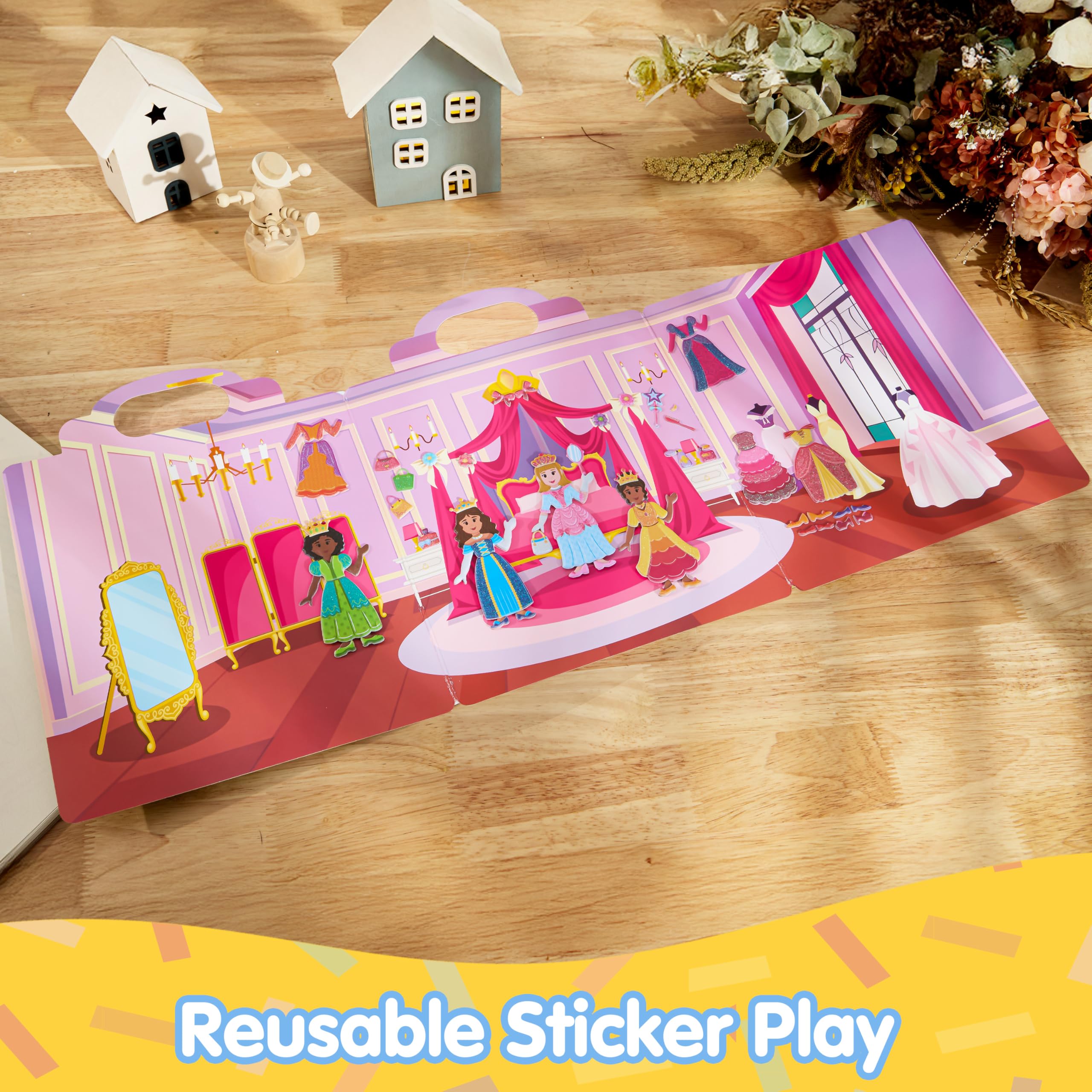 JOYIN Princess Dress-Up book interior page showcases 3D stickers for fine motor skills.