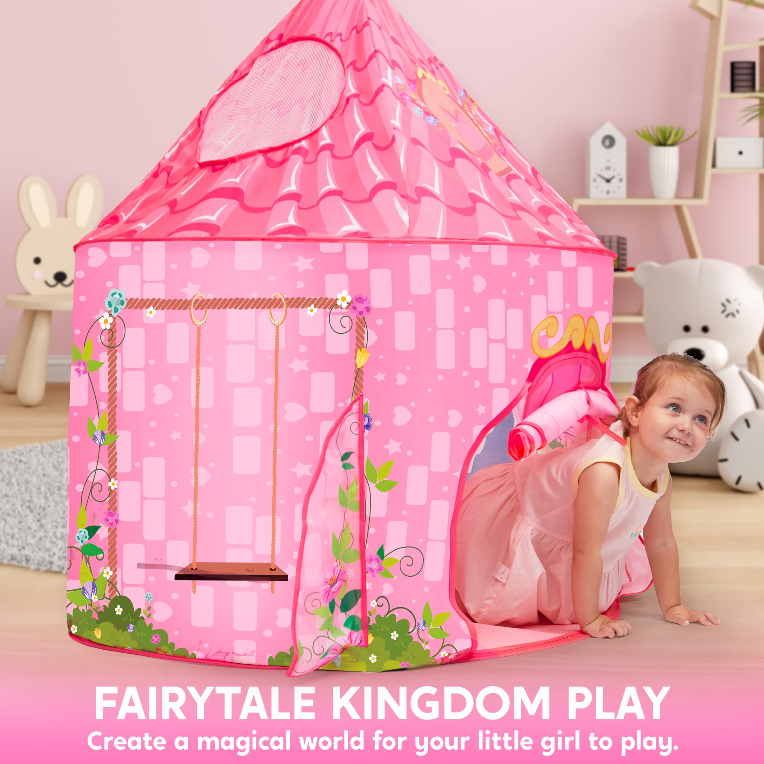 JOYIN Princess Tent pop-up setup enables quick indoor or outdoor play