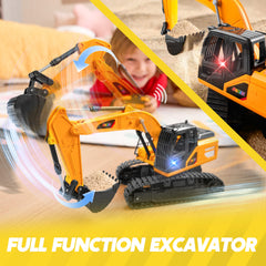 JOYIN remote control excavator toy side view showing realistic proportions.