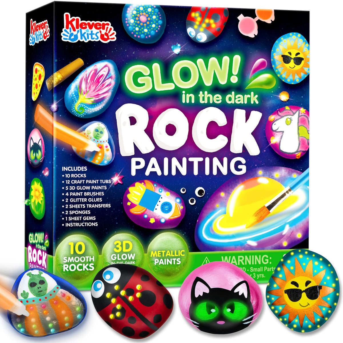 JOYIN Rock Paint Kit glow paints illuminate designs after dark for imaginative play