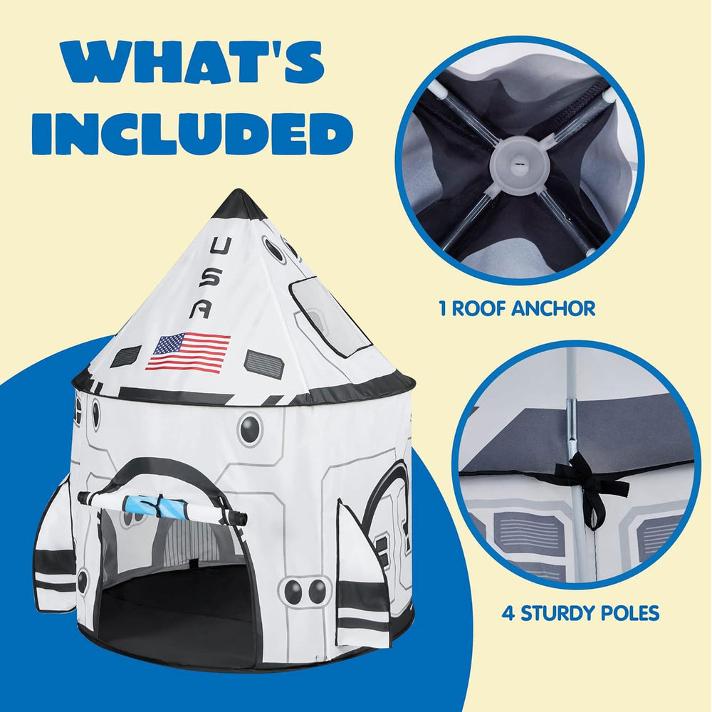 JOYIN rocket ship play tent fabric close-up highlights water resistance