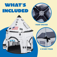 JOYIN rocket ship play tent fabric close-up highlights water resistance