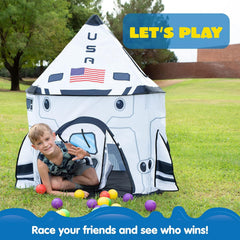 JOYIN rocket ship play tent contents arranged for quick setup