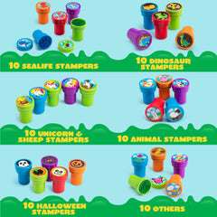 JOYIN self-ink stamps in vibrant colors for kids' art projects and mess-free stamping.