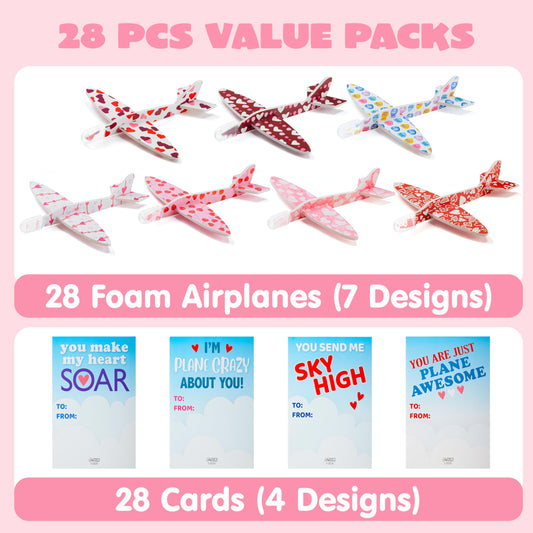 JOYIN seven-design valentines airplanes showcase variety for kids' parties.