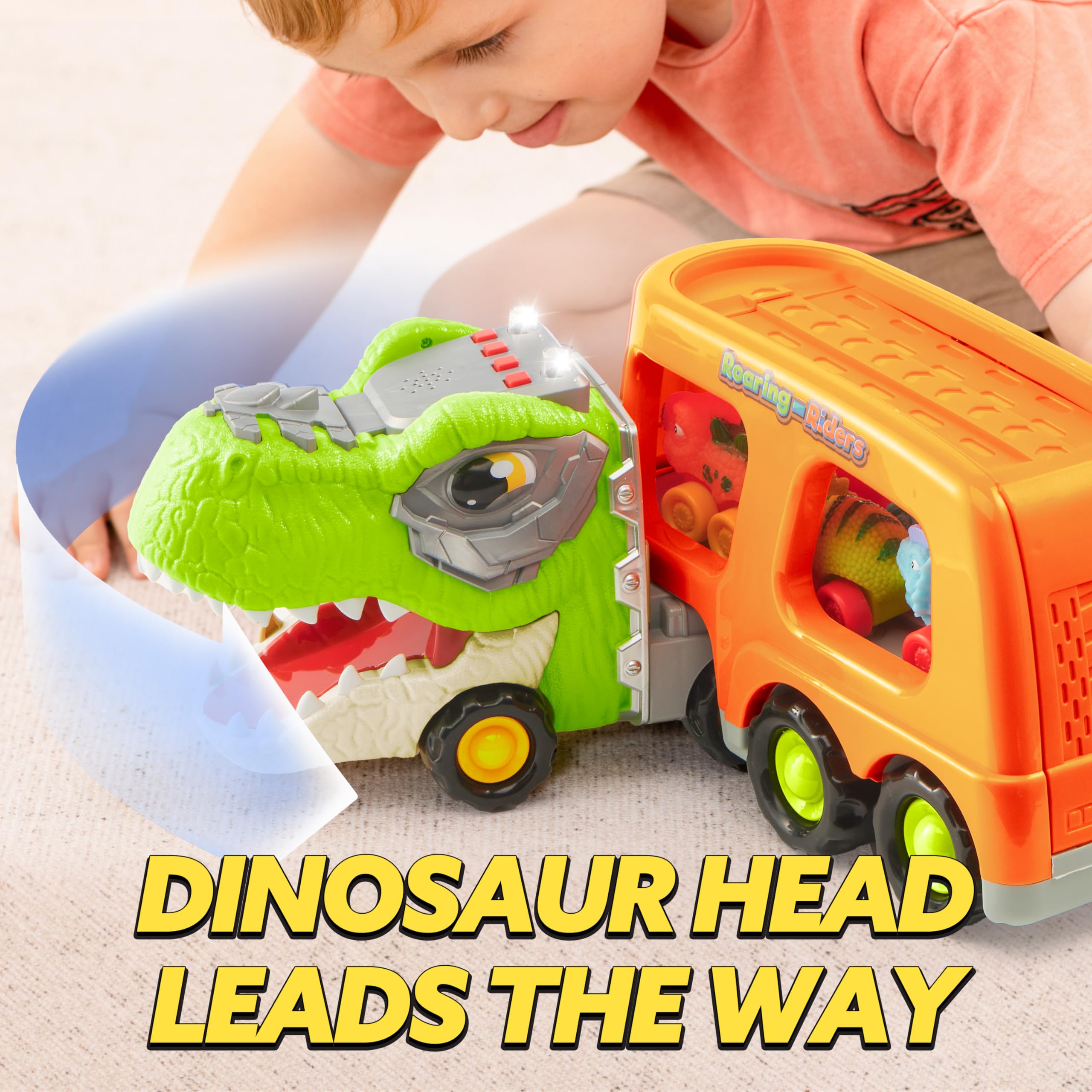 JOYIN six mini dinosaur cars included for versatile adventures.